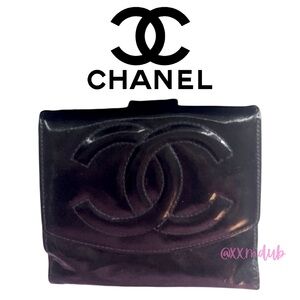 🖤 Chanel Compact Wallet Timeless CC Vintage Patent Leather Double Snap Bifold